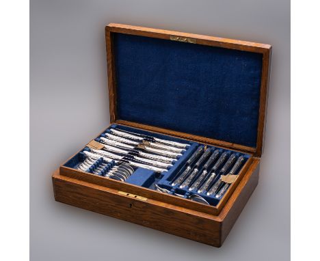 A matched Victorian silver Kings pattern canteen by Samuel Hayne & Dudley Cater, London mid 19th century,comprising: six tabl