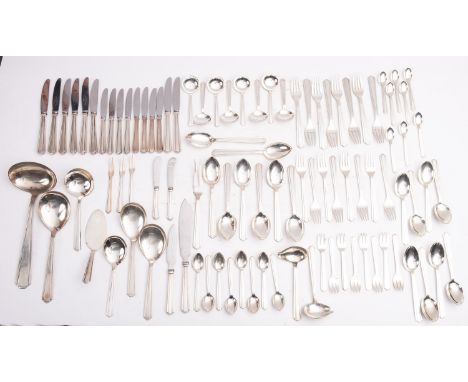 A Danish Art Deco silver canteen of flatware marked Johannes Siggaard, Copenhagen 1938, Ruth pattern, comprising of Eight tab