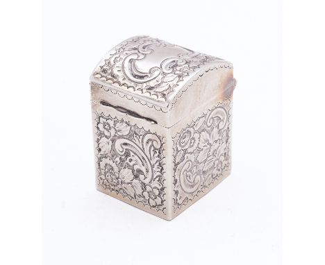 A Victorian silver miniature playing card box by James Deakin & Sons, London 1898, of embossed rectangular form, with two pac