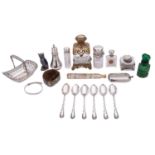 A mixed group of silver and glass; including a cased set of coffee spoons by Lee & Wigfull,