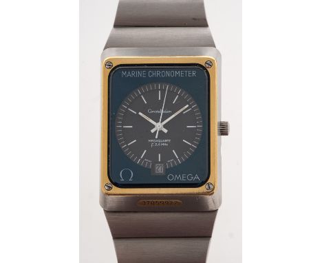 Omega Marine Chronometer Constellation a gentleman's stainless steel rectangular dial 2.4Mhz MegaQuartz wristwatch, with 14ct