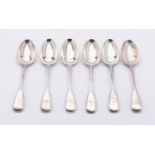A set of six Victorian Fiddle and Thread pattern table spoons by William Theobalds & Robert