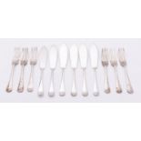 A set of six George V Old English pattern silver fish knives and forks by Cooper Brothers & Sons