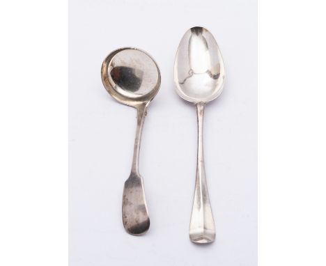 A George II silver Hanoverian pattern Shell Back table spoon maker's mark worn, London 1739,  initials G.B over MH, with a Ex