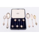 A mixed group of silver; including a cased set of six coffee bean spoons,