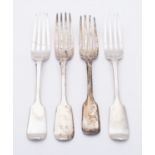Three Victorian silver Fiddle pattern table forks by Charles Boyton, London 1847, and another 1853,