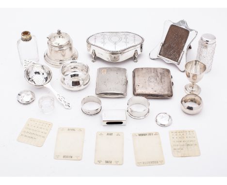 A mixed group of silver; including a dressing table ring casket maker's mark rubbed, Chester 1911, with fitted velvet interio