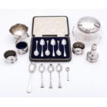 A mixed group of silver; including a cased set of six coffee spoons by Richard Richardson Sheffield,