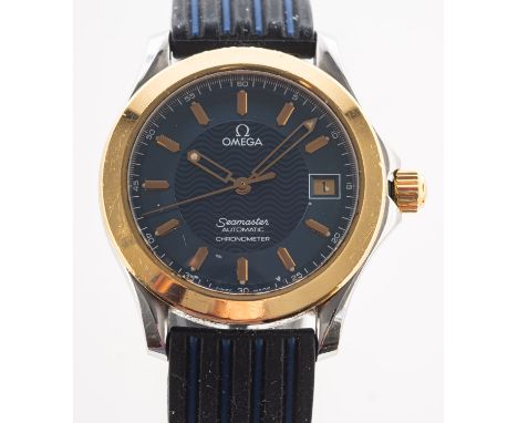 Omega Seamaster Automatic, a gentleman's stainless-steel chronometer wristwatch, the two-tone blue dial with date aperture an