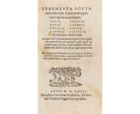 Latin poetry.- Estienne (Robert &amp; Henri, editors) Fragmenta poetarum veterum Latinorum, quorum opera non extant, first ed
