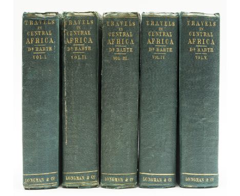 Africa.- Barth (Heinrich) Travels and Discoveries in North and Central Africa, 5 vol., first edition, half-titles in vol.1, 4