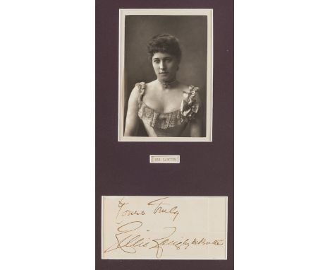 NO RESERVE  Lillie Langtry signature, cut signature mounted below portrait photograph of Lillie Langtry, framed and glazed, c