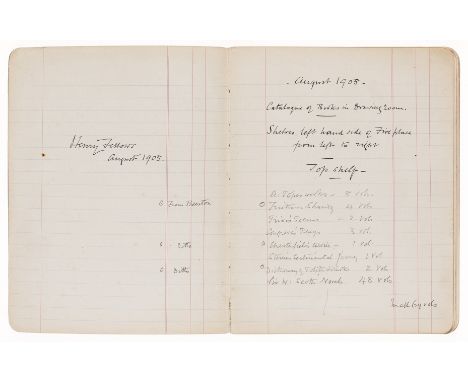 Book Catalogue.- Fellows (Henry, barrister-at-law, 1840-1910) Book Catalogue, manuscript, c. 55pp. excluding blanks, in ink a