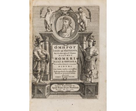 NO RESERVE Homer. Ilias et Odyssea. Et in eadem scholia, sive interpretatio Didymi, engraved pictorial title, this neatly lai