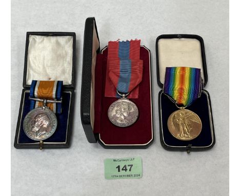 A WWI Victory and War medal for 57363 PTE. J.H. CARTER, WORC. R.; together with an Imperial Service medal to the same recipie