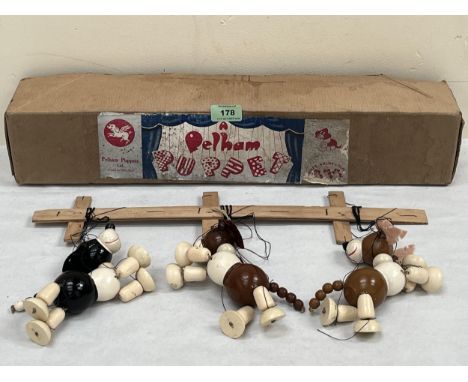 Pelham Puppets. A Wuff, Tuff and Snuff puppet group on single controller. Original box.