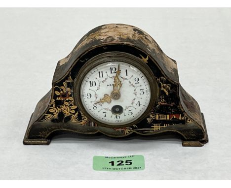 An early 20th Century timepiece, the French brass drum movement with platform escapement, the dial signed Asprey, the lacquer