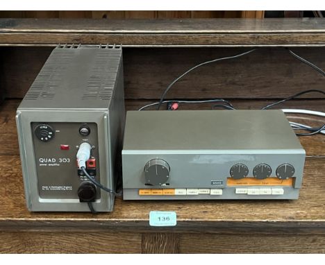 A Quad 303 power amplifier with a 33 pre-amplifier. The lot to include all power / input leads, manual etc. Ex house clearanc