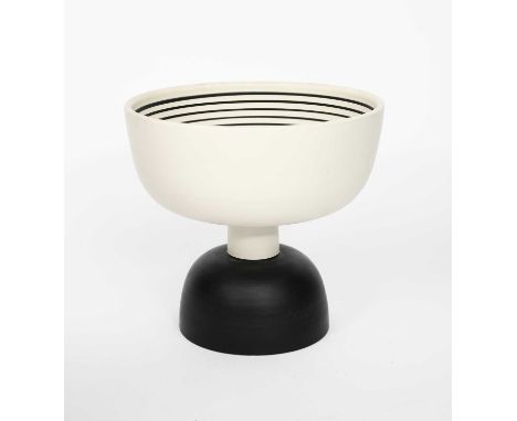 A Memphis Pottery Alzata vase designed by Ettorre Sottsass, shape no.501, footed cup form, screen printed in black and white,