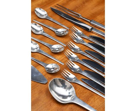 A Georg Jensen Caravel silver cutlery service for twelve designed by Henning Koppel, comprising; twelve dinner knives, forks 