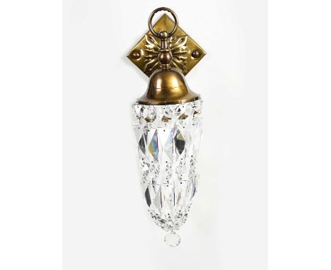 A gilt metal wall light by Mark Brazier-Jones, with cut glass lustre shade, applied makers medallion to back plate, 35cm. hig