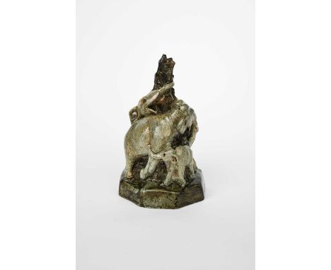 Stella Crofts (1898-1964) Indian Elephants, 1926 a rare stoneware figure group, glazed in colours signed Stella R Crofts, 192