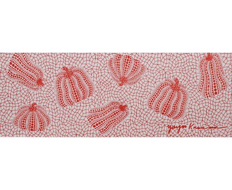 Yayoi Kusama (born 1929)Pumpkinsscreen print on white cotton, framedsigned in the print88 x 31.5cm. 