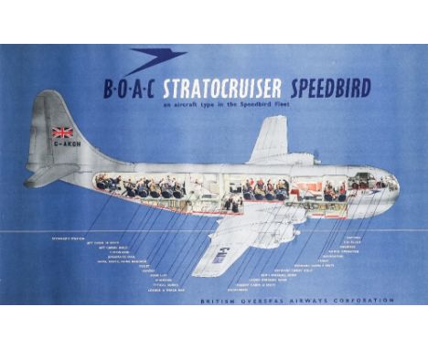 AIRLINE TRAVEL POSTER:  R.P. Hutchinson, B.O.A.C. Stratocruiser Speedbird, ca. 1950, colour lithograph, printed McCorquodale 