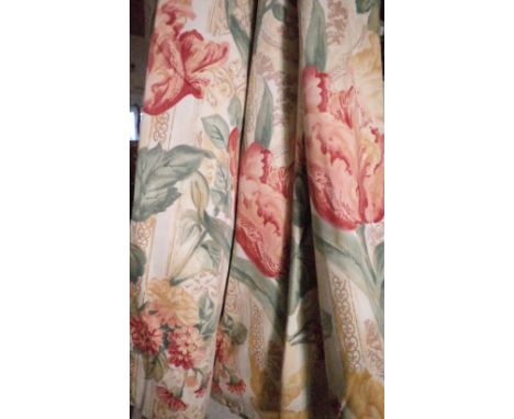 Curtains, two pairs of lined floral foliate curtains, the largest 120cm wide x 200cm high and the smaller 100cm wide x 155cm 