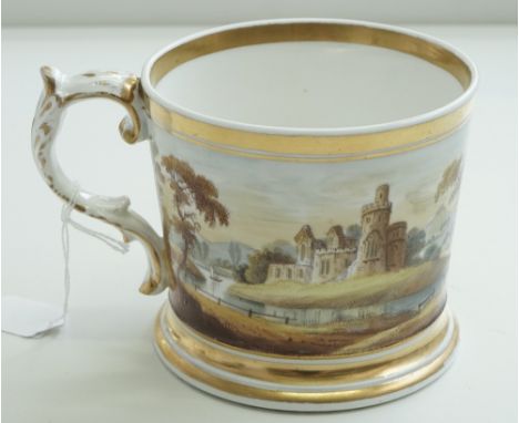 An English porcelain cylindrical mug, mid 19th century, probably Worcester or Coalport, painted in the workshop of Sparks, Wo