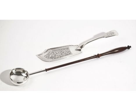A William IV silver fiddle pattern fish slice, with pierced decoration, London 1833, weight 165 gms and a William IV silver p