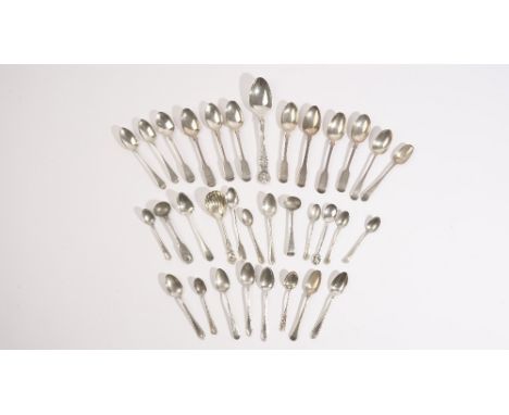 A group of silver spoons, comprising; five teaspoons in a matched design, Sheffield 1927 and 1928, a set of six coffee spoons