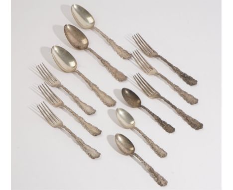 An American Sterling silver Waverley pattern part table service by R. Wallace &amp; Sons, comprising; six dessert forks, six 