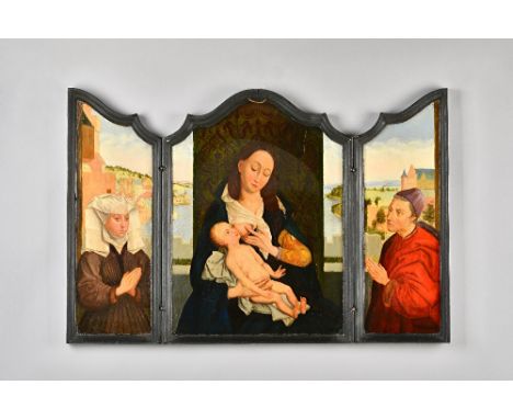 Flemish School (16th century style), Madonna and child with attendant saints, triptych, oil on panel, overall size 62.5cm x 9