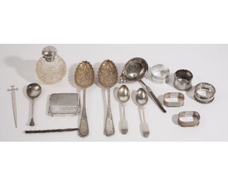 Silver and silver mounted wares, comprising; a Scottish paper knife, a pair of napkin rings, two further napkin rings, a todd