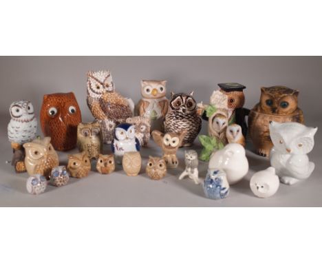 A quantity of assorted models of owls, ceramic, metal and other examples, the largest 16cm high, (qty). 