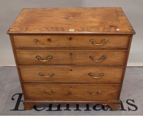 A George III mahogany chest of four long graduated drawers on bracket feet, 91cm wide x 85cm high. 