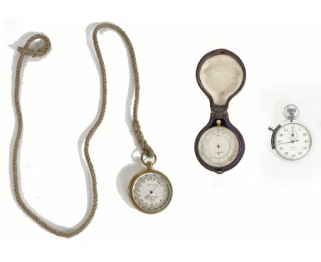 A brass cased compensated pocket barometer by J. Browning, 63 Strand, London, another similar in a leather travel case and a 