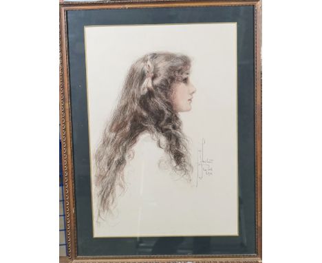 RICHARD GEORGE MATHEWS  (1870 - 1955)  a profile portrait of Ursula Norton Griffiths, coloured chalk, signed and dated Aug 24