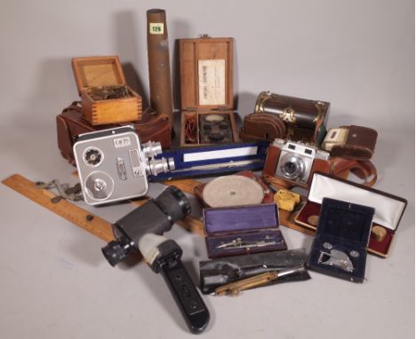 Collectables, including; a 19th century brass mounted domed box, 16cm wide x 11cm high, a camera, scientific instruments and 
