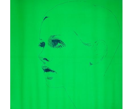 TWIGGY:  four art prints, fluorescent background, outline portrait sketch, loose sheets, various sizes, the largest image 79c