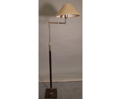 A 20th century chrome and hardwood reading lamp, on square plinth base, 120cm high. 