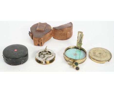 A brass and silver pocket compass compendium detailed P. Orr and Sons, 'Madras', with leather case, and a  Schmalcalden's pat