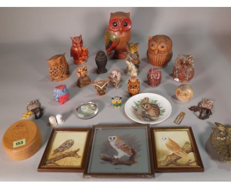 A quantity of assorted models of owls, ceramic, metal and other examples, the largest 17cm high, (qty). 