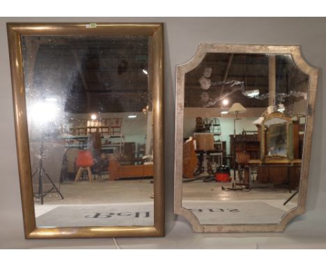 A 20th century brass framed rectangular wall mirror, 122cm wide x 82cm high, and a 20th century silver painted wall mirror, 1