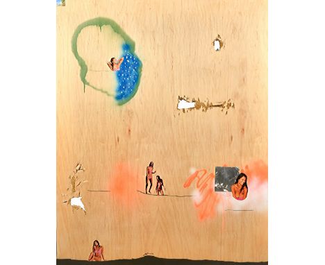 Brendon Lynch (b.1985), Italian Tabloid, spray enamel, acrylic, graphite, aluminum leaf, sand and printed paper collage on ho