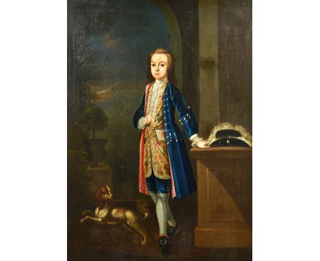 Circle of William Mosman, Portrait of a boy with his pet dog, oil on canvas, 127cm x 90.5cm. Illustrated.