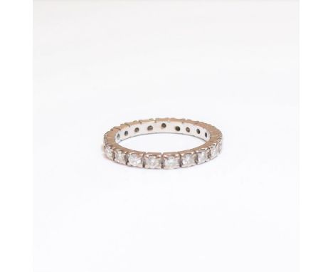 A diamond set full eternity ring, mounted with circular cut diamonds (two diamond lacking), ring size I and a half, gross wei