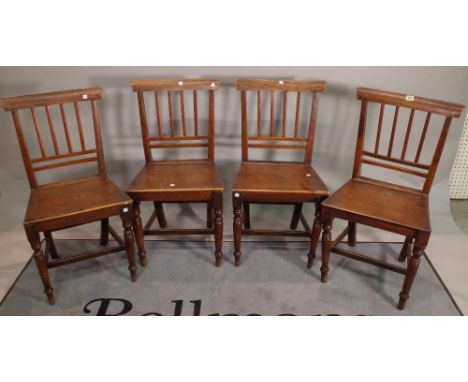 A set of five early 20th century stick back elm dining chairs, 46cm wide x 86cm high, (5). 