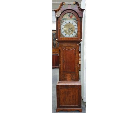 Allitt, Bradford, an oak longcase clock, 19th century, the painted tin dial with subsidiary seconds dial and two train moveme